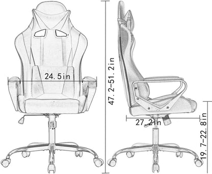 Ergonomischer Gaming-Stuhl Weiß mit Lordosenstütze Hohe Rückenlehne
