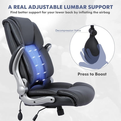 Ergonomischer Bürostuhl mit hoher Rückenlehne und hochklappbaren Armlehnen
