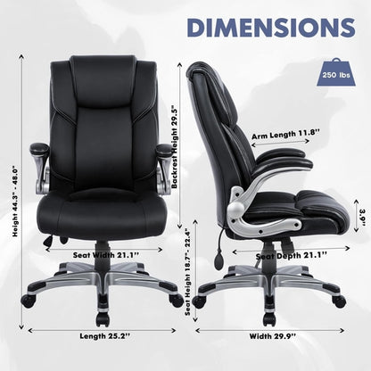 Ergonomischer Bürostuhl mit hoher Rückenlehne und hochklappbaren Armlehnen