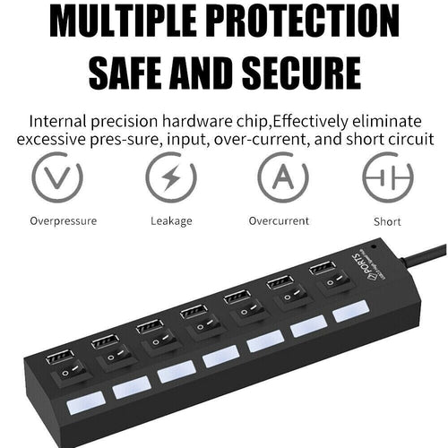 7-Port-USB-2.0-/3.0-Hub-Splitter-Adapter High-Speed für PC Laptop Mac
