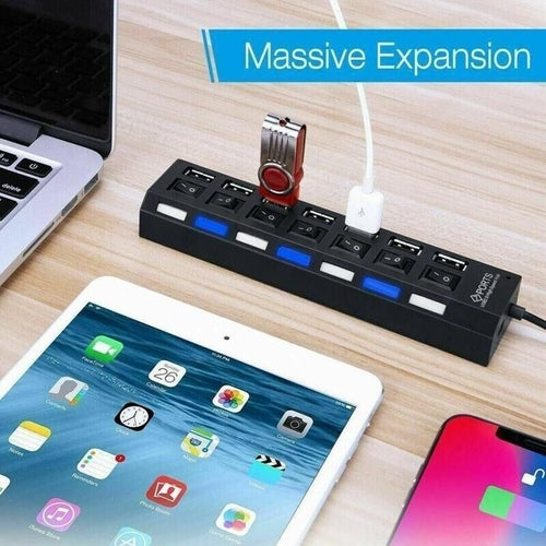 7-Port-USB-2.0-/3.0-Hub-Splitter-Adapter High-Speed für PC Laptop Mac