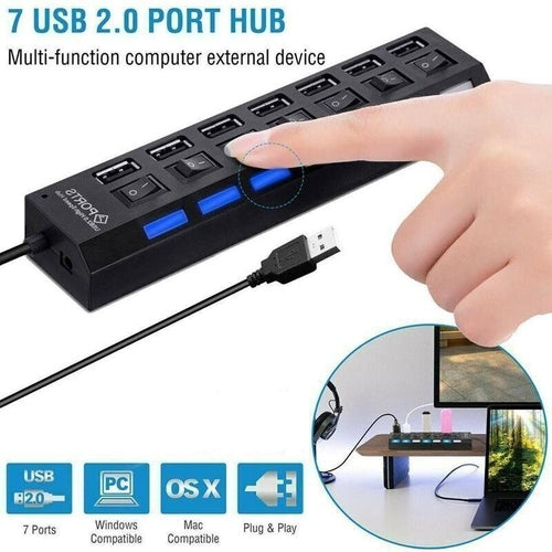 7-Port-USB-2.0-/3.0-Hub-Splitter-Adapter High-Speed für PC Laptop Mac