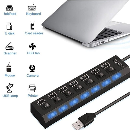 7-Port-USB-2.0-/3.0-Hub-Splitter-Adapter High-Speed für PC Laptop Mac