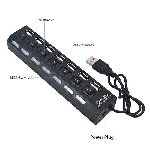 7-Port-USB-2.0-/3.0-Hub-Splitter-Adapter High-Speed für PC Laptop Mac