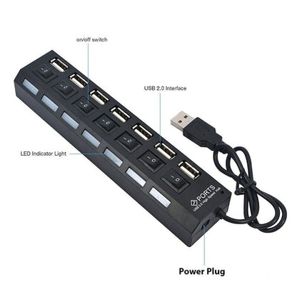 7-Port-USB-2.0-/3.0-Hub-Splitter-Adapter High-Speed für PC Laptop Mac