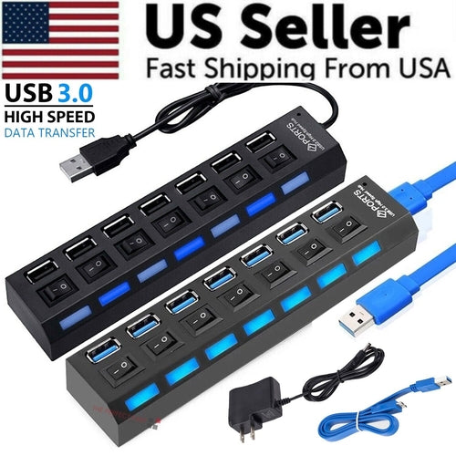 7-Port-USB-2.0-/3.0-Hub-Splitter-Adapter High-Speed für PC Laptop Mac