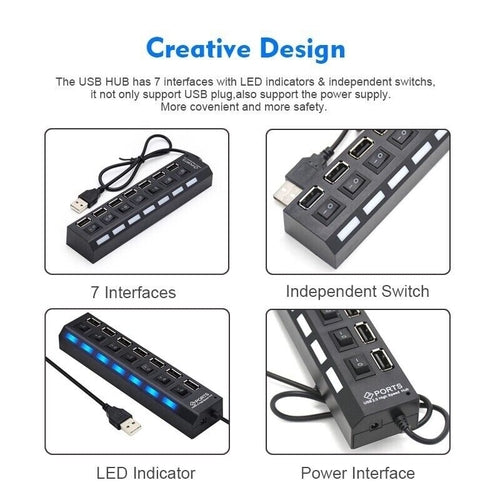 7-Port-USB-2.0-/3.0-Hub-Splitter-Adapter High-Speed für PC Laptop Mac