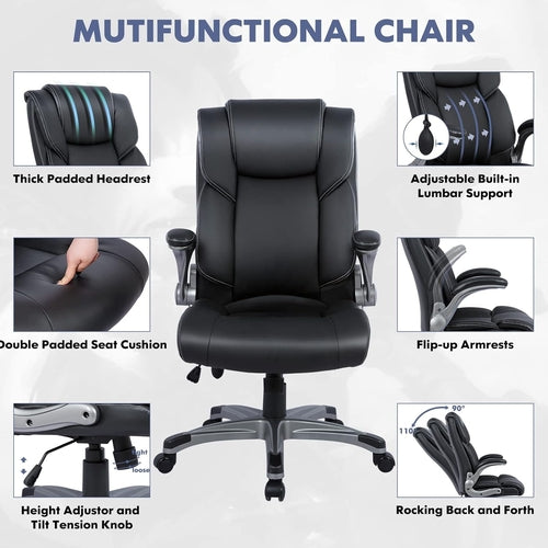Ergonomischer Bürostuhl mit hoher Rückenlehne und hochklappbaren Armlehnen