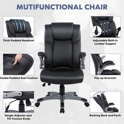 Ergonomischer Bürostuhl mit hoher Rückenlehne und hochklappbaren Armlehnen