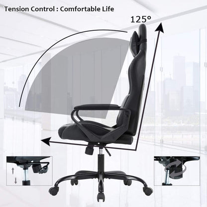 Blauer ergonomischer Gaming-Stuhl mit hoher Rückenlehne und Lordosenstütze