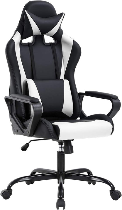 Ergonomischer Gaming-Stuhl Weiß mit Lordosenstütze Hohe Rückenlehne