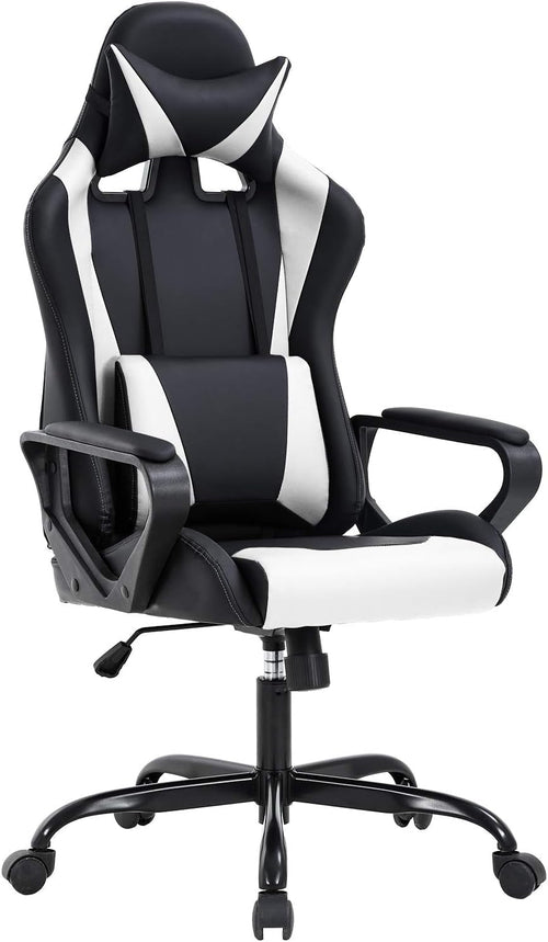 Ergonomischer Gaming-Stuhl Weiß mit Lordosenstütze Hohe Rückenlehne
