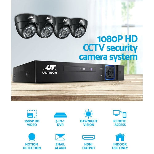 UL-TECH 1080P Überwachungskamerasystem 4-Kanal-DVR mit 4 CCTV-Dome-Kameras