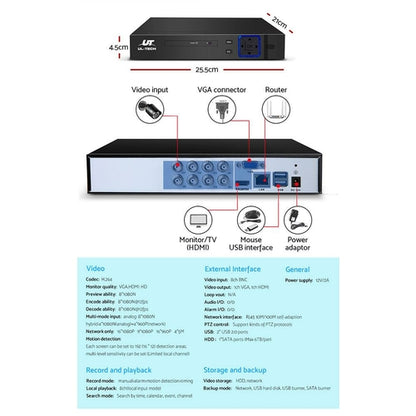 UL-TECH 1080P Security Camera System 8CH DVR with 8 CCTV Bullet