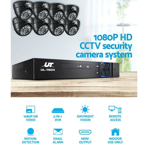 UL-TECH 1080P Überwachungskamerasystem 8CH DVR mit 8 CCTV Dome-Kameras