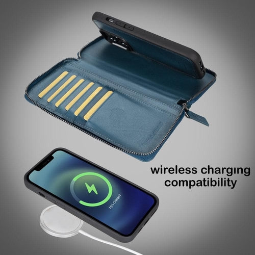 Apple iPhone 14 Serie Abnehmbare und Reißverschluss-Leder-Brieftaschenhülle - PMW