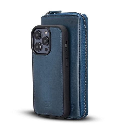 Apple iPhone 14 Serie Abnehmbare und Reißverschluss-Leder-Brieftaschenhülle - PMW