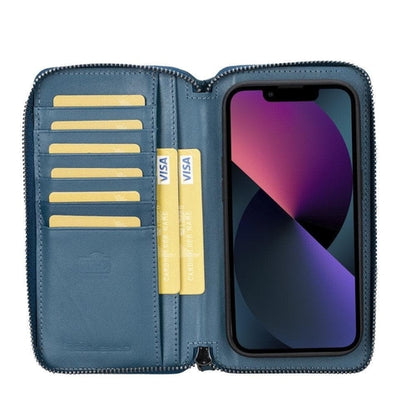 Apple iPhone 14 Serie Abnehmbare und Reißverschluss-Leder-Brieftaschenhülle - PMW
