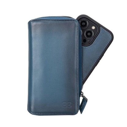 Apple iPhone 14 Serie Abnehmbare und Reißverschluss-Leder-Brieftaschenhülle - PMW