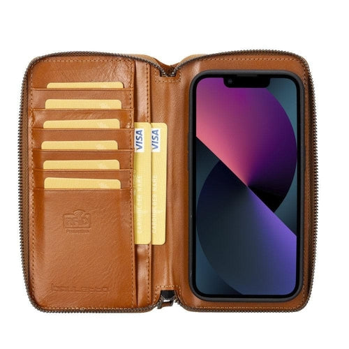 Apple iPhone 14 Serie Abnehmbare und Reißverschluss-Leder-Brieftaschenhülle - PMW