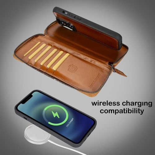 Apple iPhone 14 Serie Abnehmbare und Reißverschluss-Leder-Brieftaschenhülle - PMW