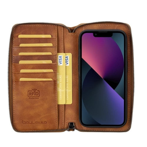 Apple iPhone 14 Serie Abnehmbare und Reißverschluss-Leder-Brieftaschenhülle - PMW