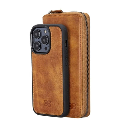 Apple iPhone 14 Serie Abnehmbare und Reißverschluss-Leder-Brieftaschenhülle - PMW