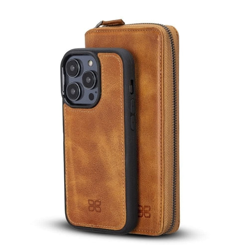 Apple iPhone 14 Serie Abnehmbare und Reißverschluss-Leder-Brieftaschenhülle - PMW