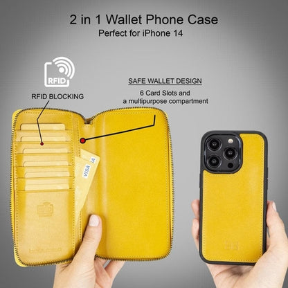 Apple iPhone 14 Serie Abnehmbare und Reißverschluss-Leder-Brieftaschenhülle - PMW