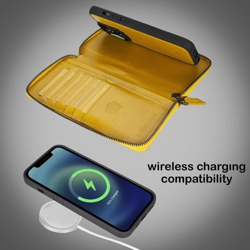 Apple iPhone 14 Serie Abnehmbare und Reißverschluss-Leder-Brieftaschenhülle - PMW