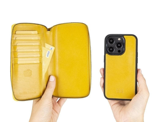 Apple iPhone 14 Serie Abnehmbare und Reißverschluss-Leder-Brieftaschenhülle - PMW