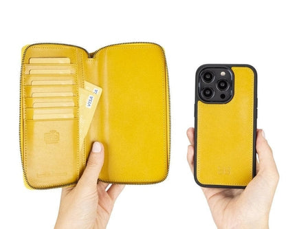 Apple iPhone 14 Serie Abnehmbare und Reißverschluss-Leder-Brieftaschenhülle - PMW