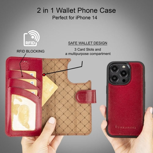 Apple iPhone 14 Serie Abnehmbares Leder Brieftaschen-Etui Bunt - MW