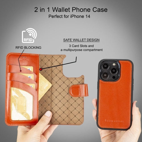 Apple iPhone 14 Serie Abnehmbares Leder Brieftaschen-Etui Bunt - MW