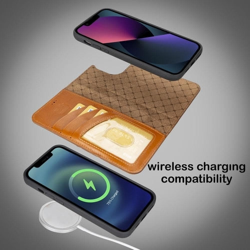 Apple iPhone 14 Serie Abnehmbare Leder Brieftasche Hülle Dunklere Farbe -