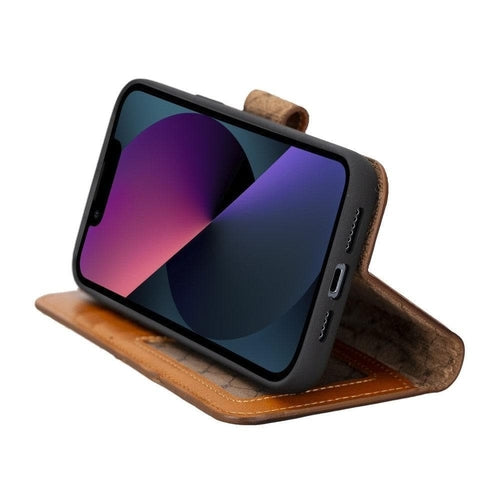 Apple iPhone 14 Serie Abnehmbare Leder Brieftasche Hülle Dunklere Farbe -