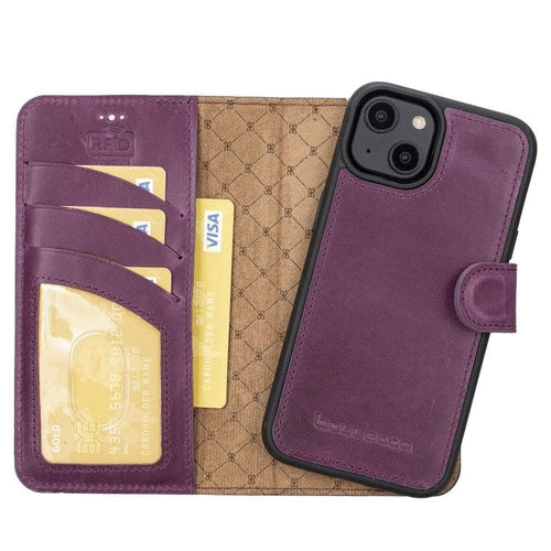 Apple iPhone 14 Serie Abnehmbare Leder Brieftasche Hülle Dunklere Farbe -