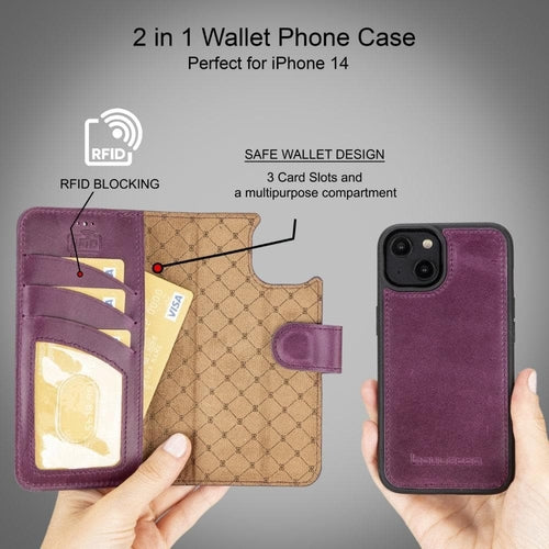 Apple iPhone 14 Serie Abnehmbare Leder Brieftasche Hülle Dunklere Farbe -