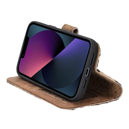 Apple iPhone 14 Serie Abnehmbare Leder Brieftasche Hülle Dunklere Farbe -