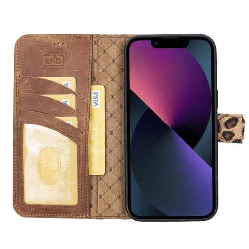 Apple iPhone 14 Serie Abnehmbare Leder Brieftasche Hülle Dunklere Farbe -