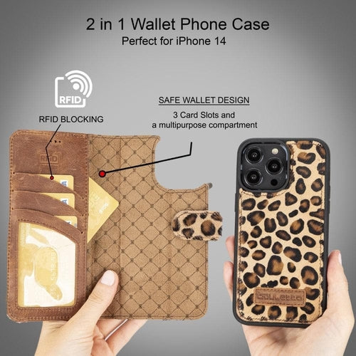 Apple iPhone 14 Serie Abnehmbare Leder Brieftasche Hülle Dunklere Farbe -
