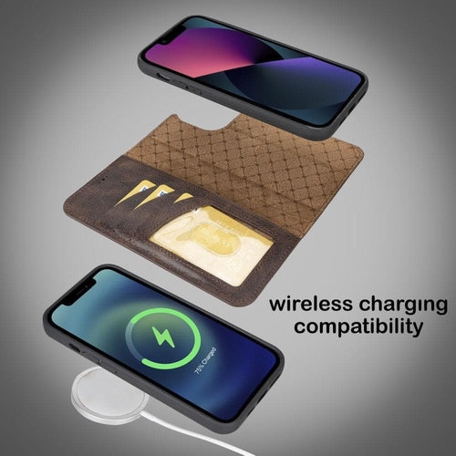 Apple iPhone 14 Serie Abnehmbare Leder Brieftasche Hülle Dunklere Farbe -