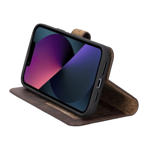 Apple iPhone 14 Serie Abnehmbare Leder Brieftasche Hülle Dunklere Farbe -