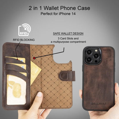 Apple iPhone 14 Serie Abnehmbare Leder Brieftasche Hülle Dunklere Farbe -