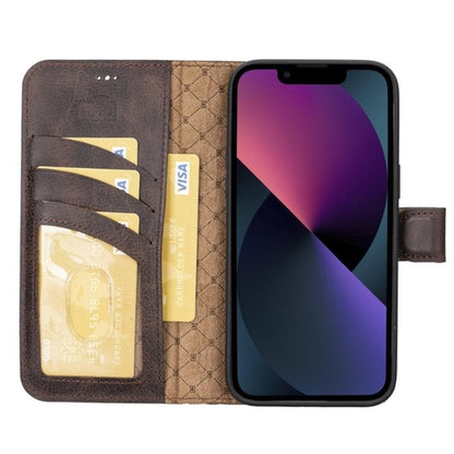 Apple iPhone 14 Serie Abnehmbare Leder Brieftasche Hülle Dunklere Farbe -