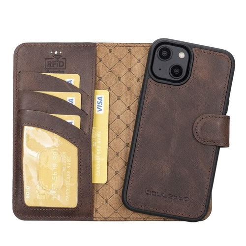 Apple iPhone 14 Serie Abnehmbare Leder Brieftasche Hülle Dunklere Farbe -