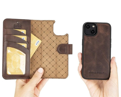 Apple iPhone 14 Serie Abnehmbare Leder Brieftasche Hülle Dunklere Farbe -