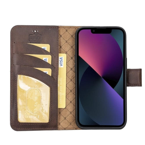 Apple iPhone 14 Serie Abnehmbare Leder Brieftasche Hülle Dunklere Farbe -
