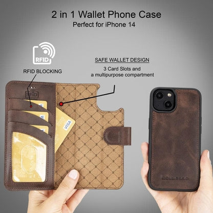 Apple iPhone 14 Serie Abnehmbare Leder Brieftasche Hülle Dunklere Farbe -