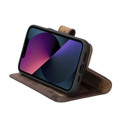 Apple iPhone 14 Serie Abnehmbare Leder Brieftasche Hülle Dunklere Farbe -
